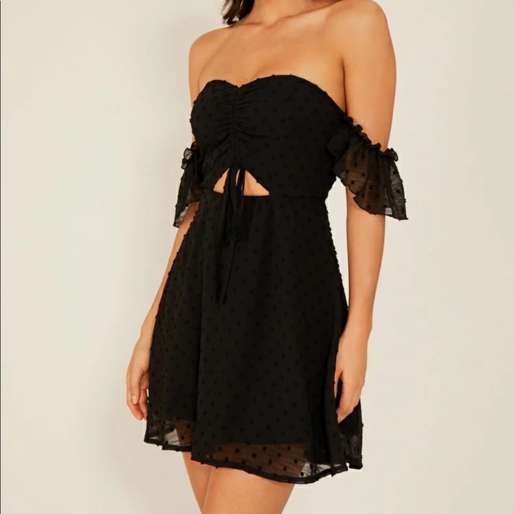 Bardot Swiss Dot Frill Drawstring dress